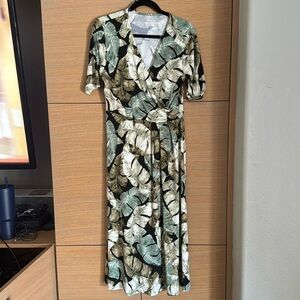 Investments midi wrapped leaf pattern dress
